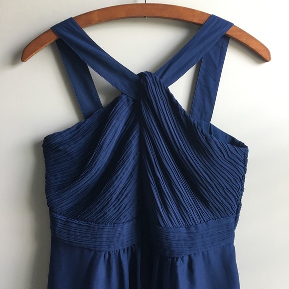 Tevolio Navy chiffon halter gown with pockets - Picture 4 of 17